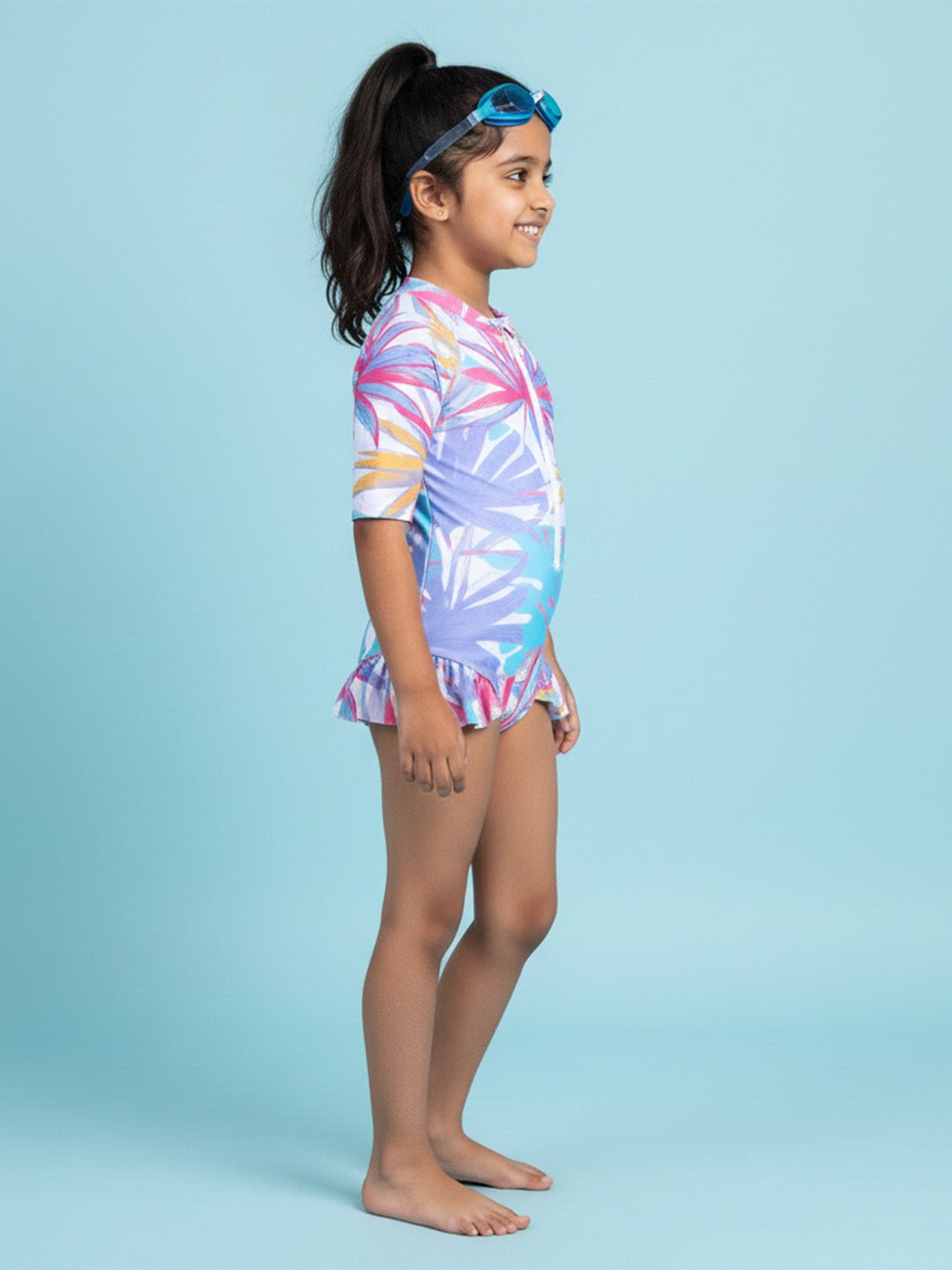 Aloha Wave Girls Short Sleeve All-Over Print Swimsuit