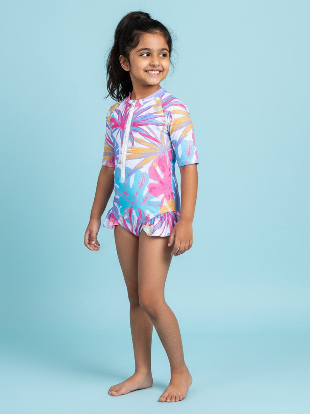 Aloha Wave Girls Short Sleeve All-Over Print Swimsuit