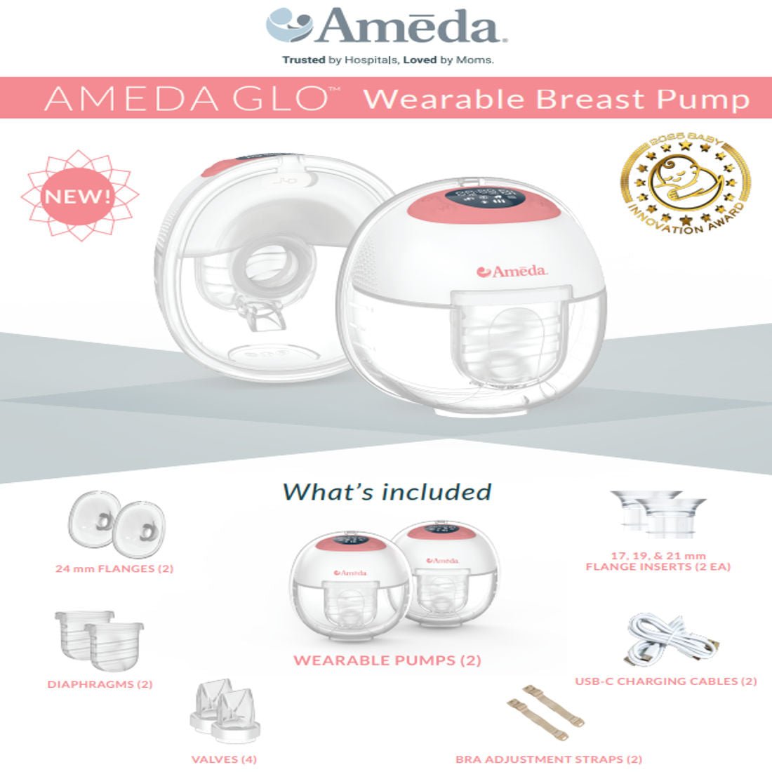 Ameda Glo Dual Wearable Breast Pump Hands-Free Hospital Grade 120G01 5oz