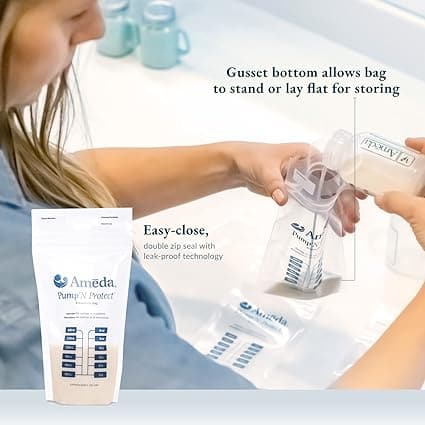 Ameda Pump'N Protect Breastmilk Storage Bags Leakproof Double Zip Seal 200g