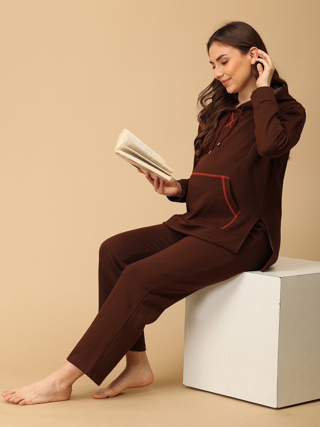 Americano Blaze Maternity and Nursing Hoodie Pajama Set Brown