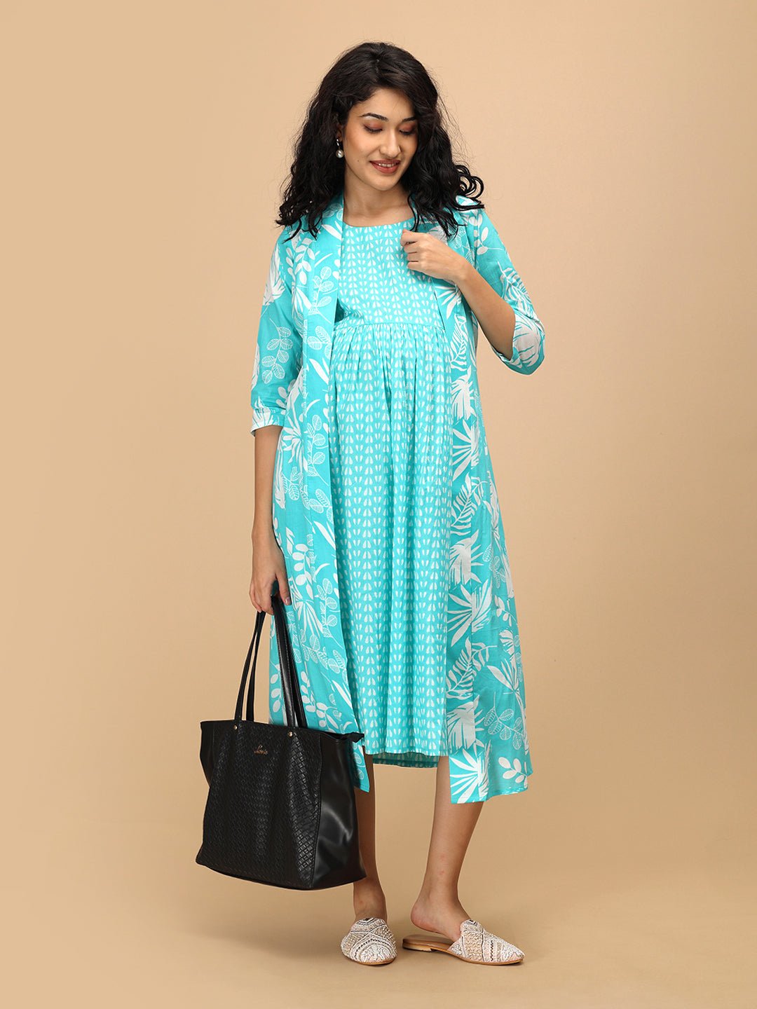 Aqua With It Maternity and Nursing Shacket Dress Aqua