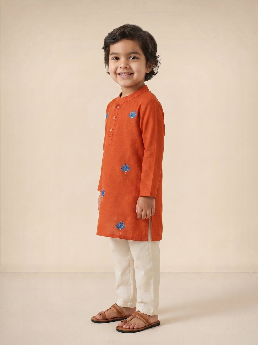 Avani Vatika Rust Embroidered Boys Kurta Pajama Set