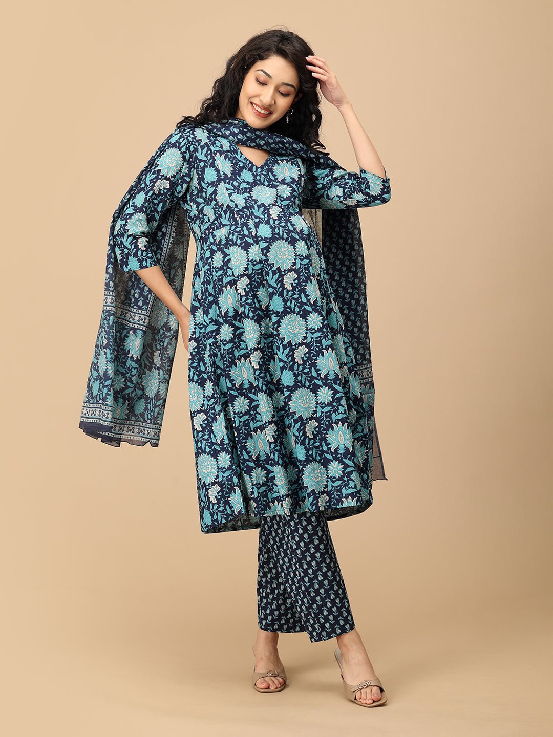 Azure Grace Maternity and Nursing Kurta Set Multi