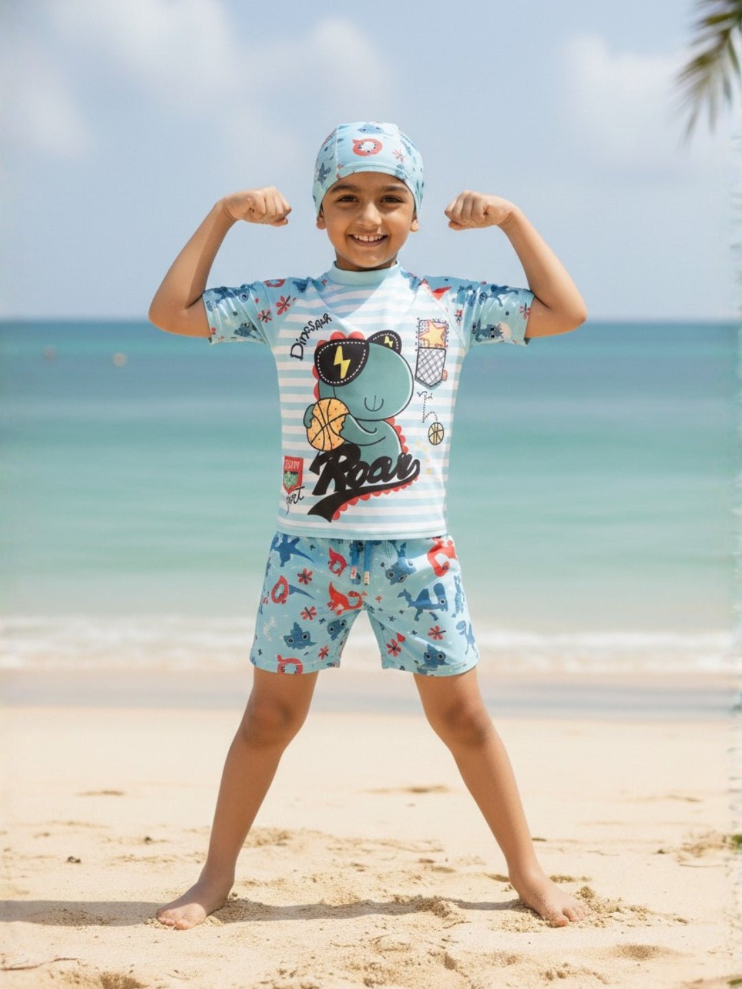 Combo of 3 Boys Dino T-shirt And Short Swim Set