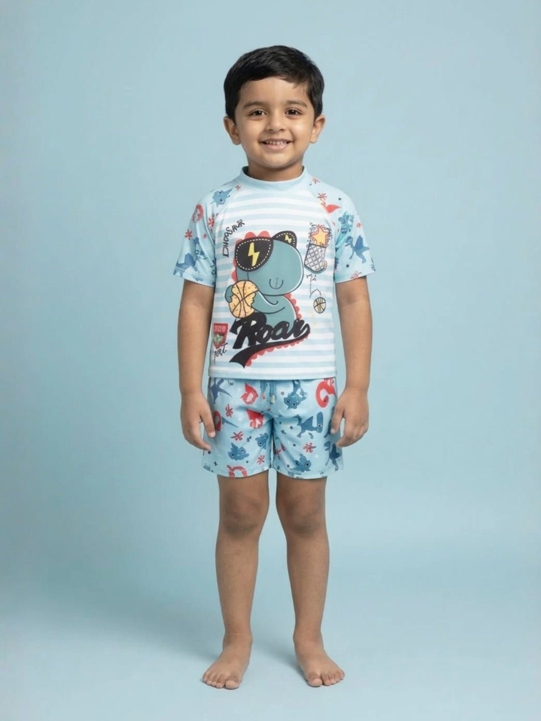 Combo of 3 Boys Dino T-shirt And Short Swim Set