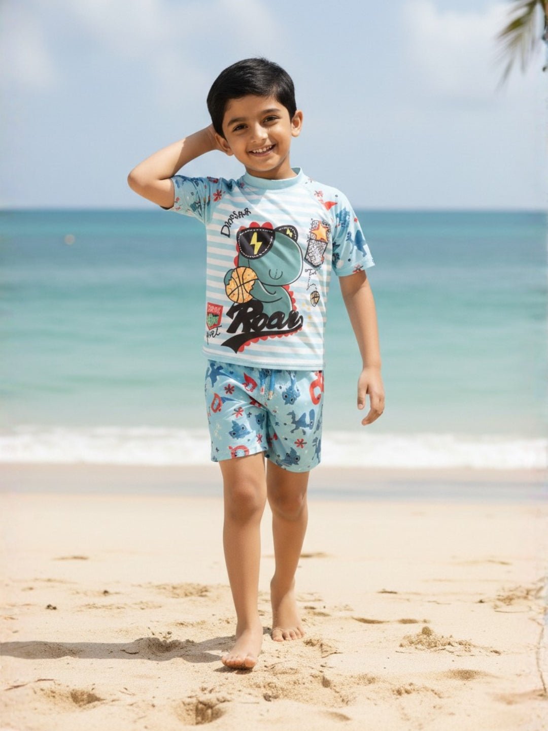 Combo of 3 Boys Dino T-shirt And Short Swim Set