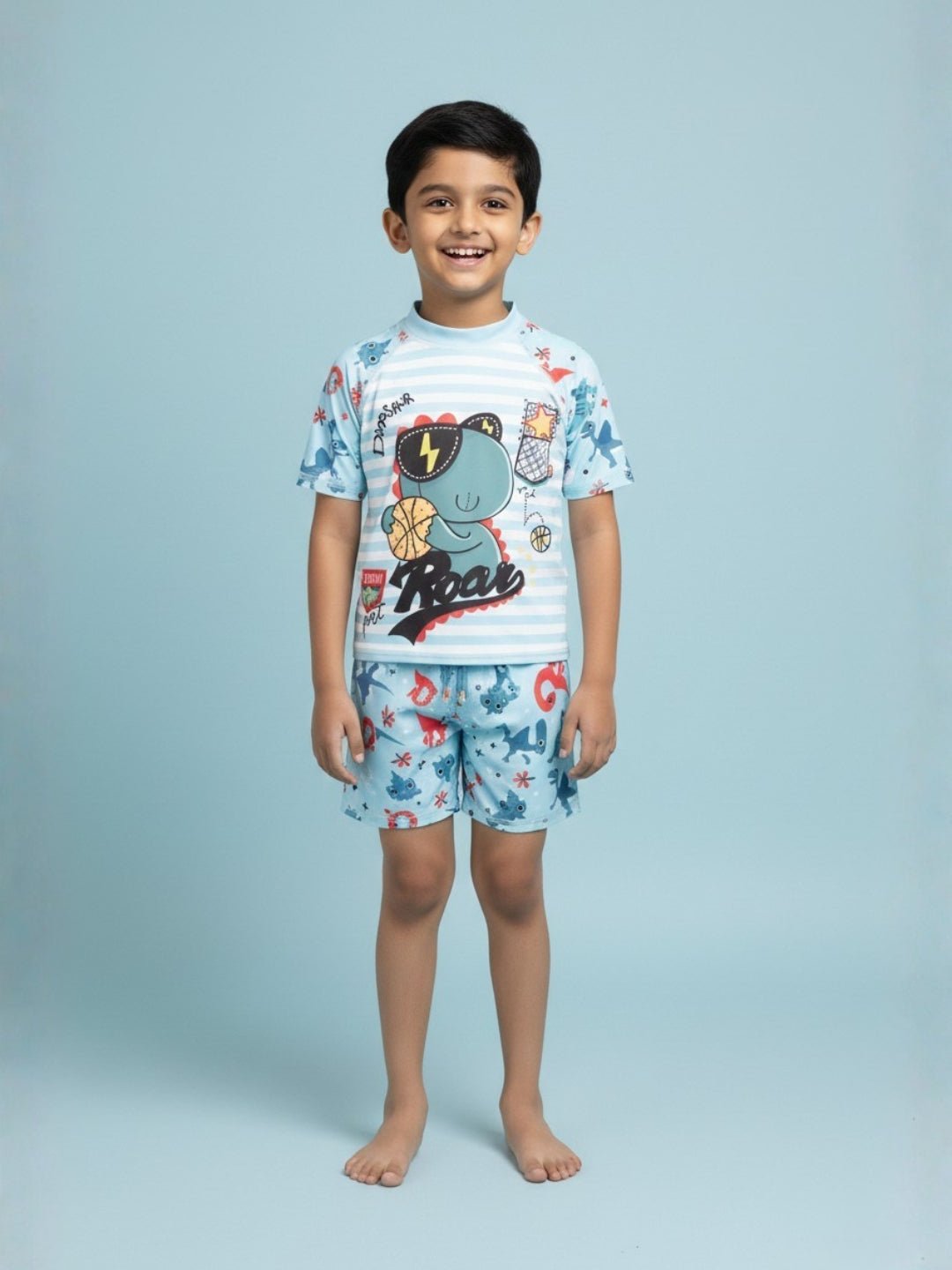 Combo of 3 Boys Dino T-shirt And Short Swim Set