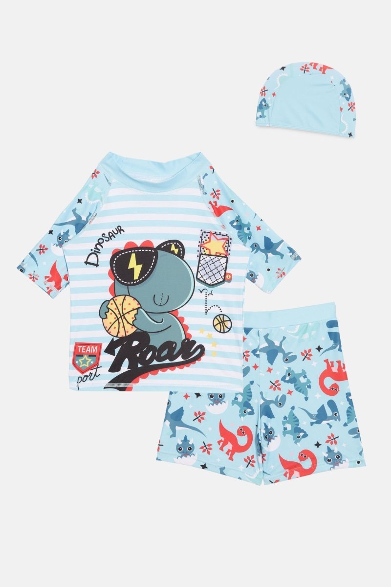 Combo of 3 Boys Dino T-shirt And Short Swim Set