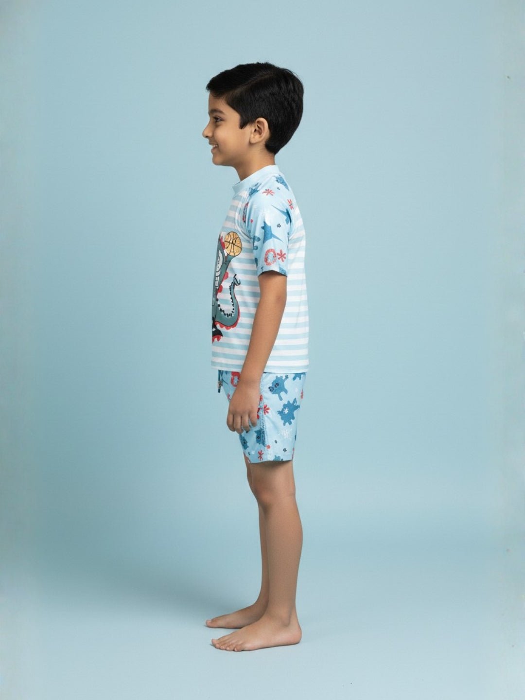 Combo of 3 Boys Dino T-shirt And Short Swim Set