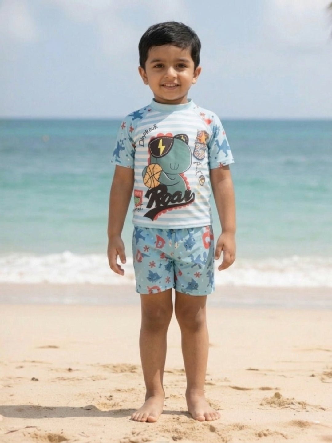 Combo of 3 Boys Dino T-shirt And Short Swim Set
