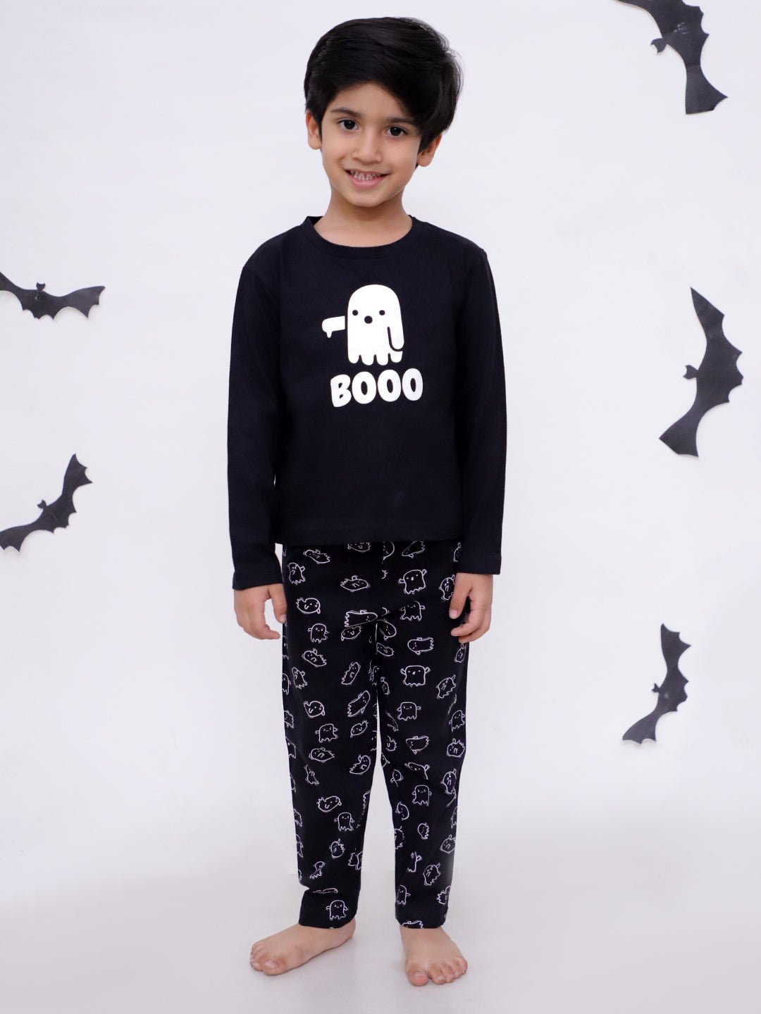 Black Glow In The Dark Boo Baby Pajama Set For Kids