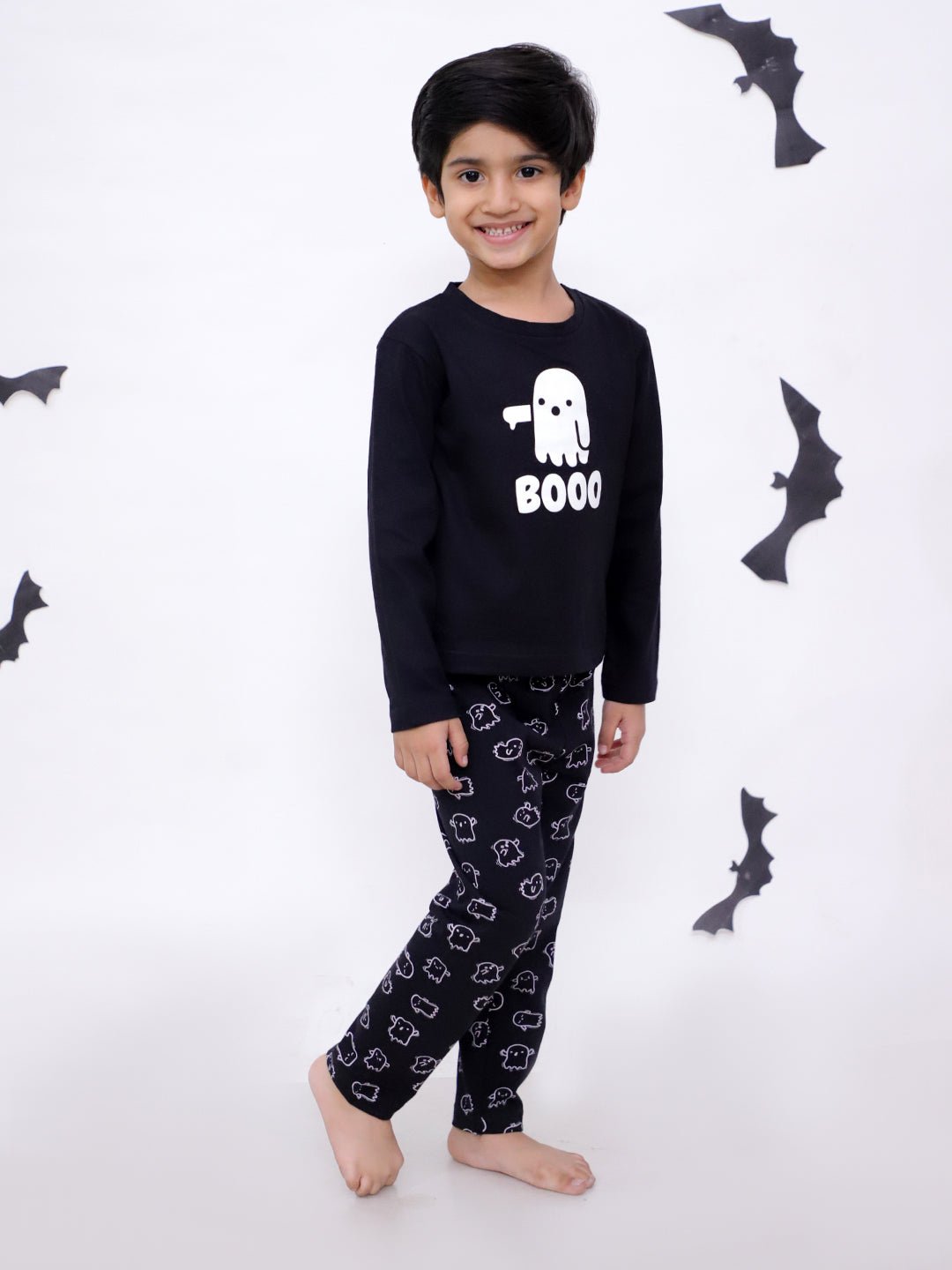 Black Glow In The Dark Boo Baby Pajama Set For Kids