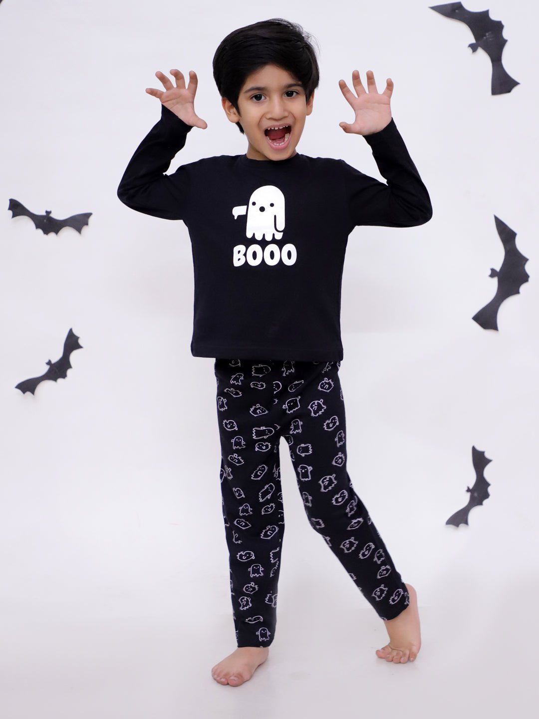 Black Glow In The Dark Boo Baby Pajama Set For Kids