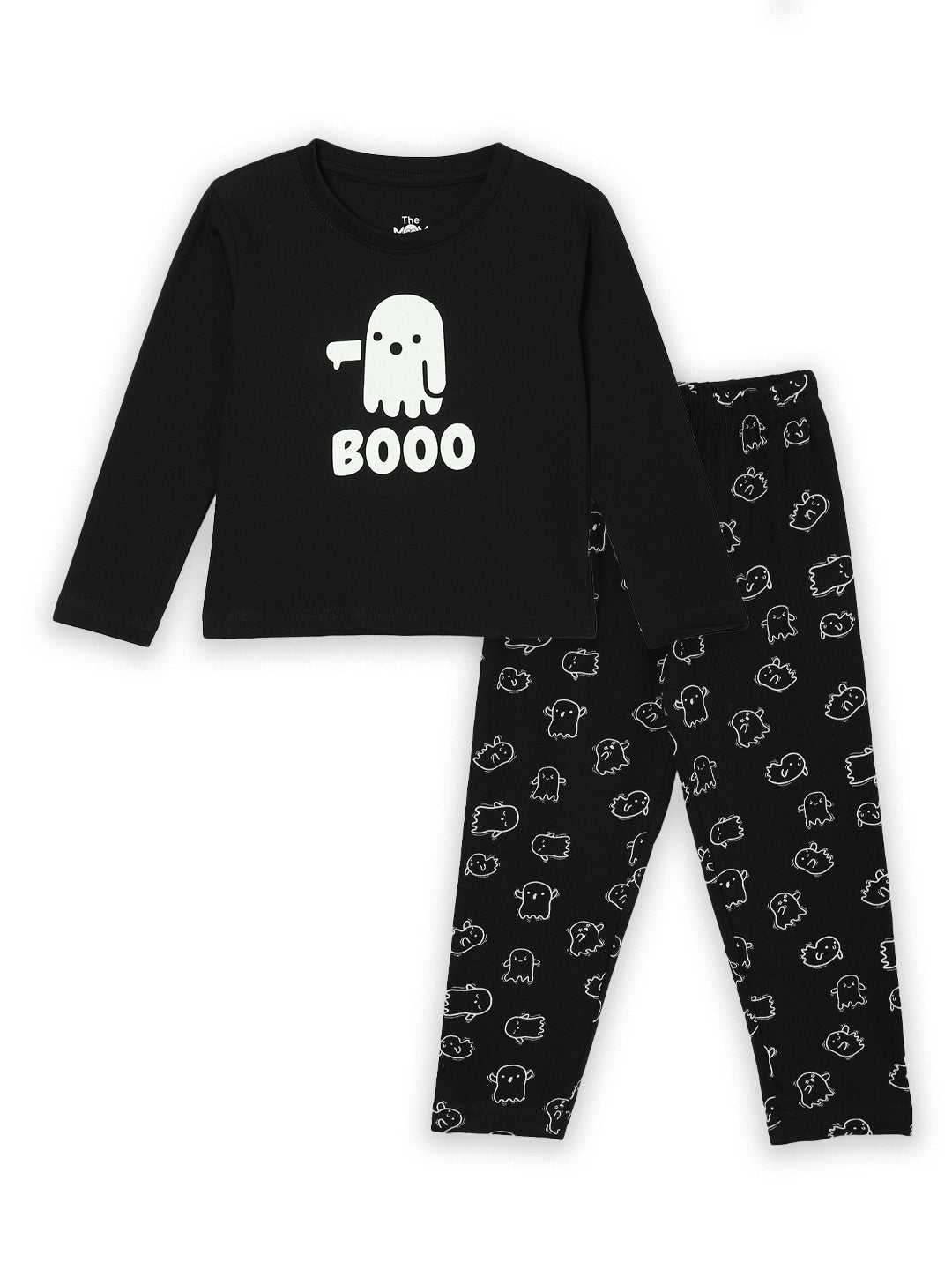 Black Glow In The Dark Boo Baby Pajama Set For Kids