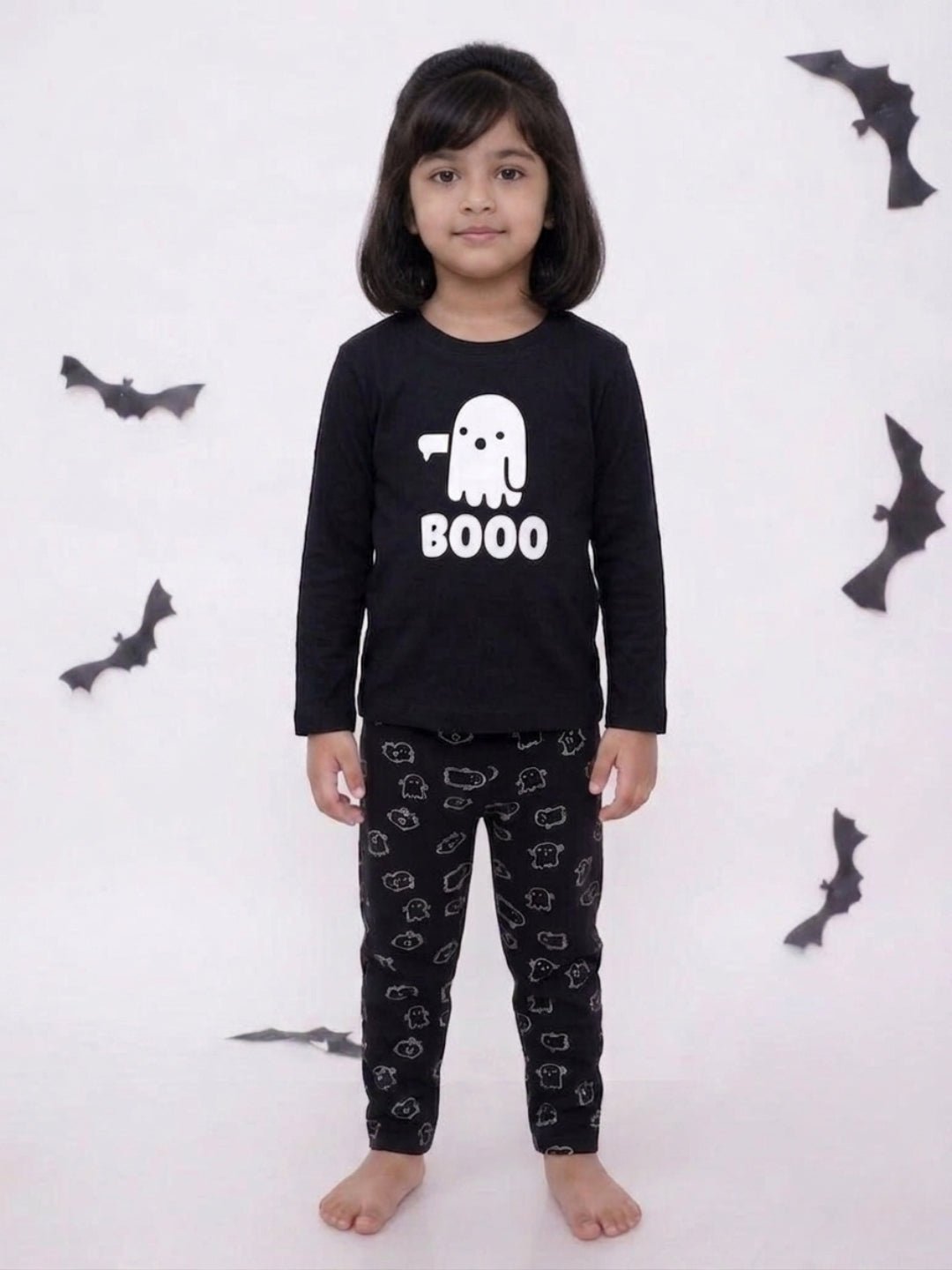 Black Glow In The Dark Boo Baby Pajama Set For Kids