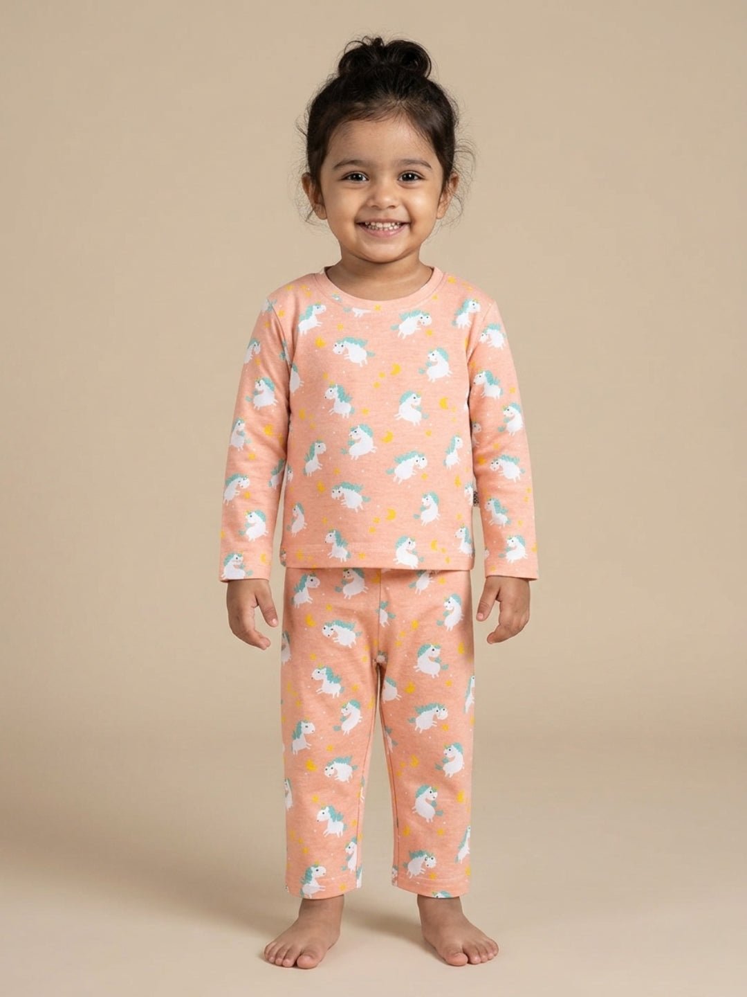 Peach Dreamy Unicorn Baby Kids Pajama Nightsuit Set