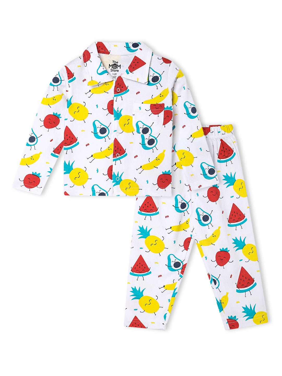 White Fruity Cutie Cotton Pajama Nightsuit Set For Kids