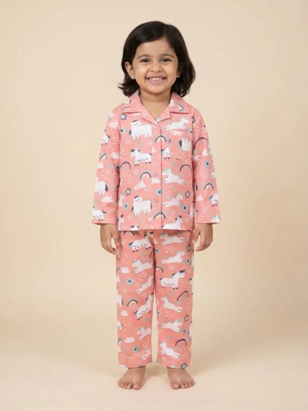 Peach Magical Unicorn Pajama Nightsuit Set For Kids