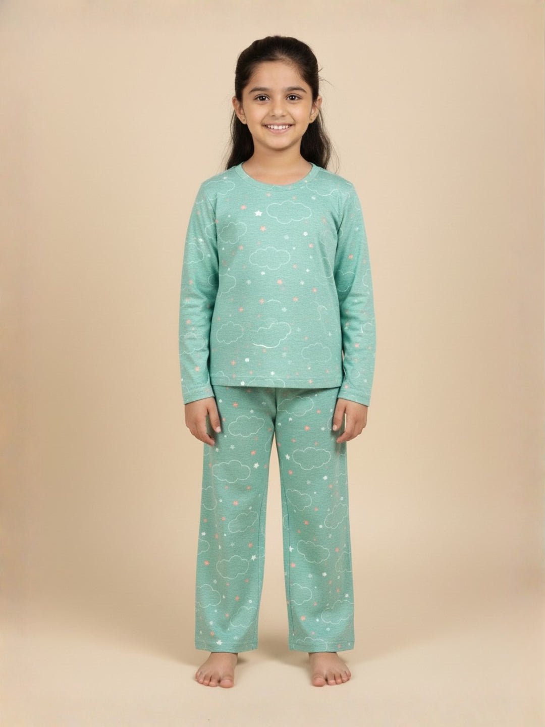 Aqua On Cloud Mine Printed Pajama Nightsuit Set For Kids