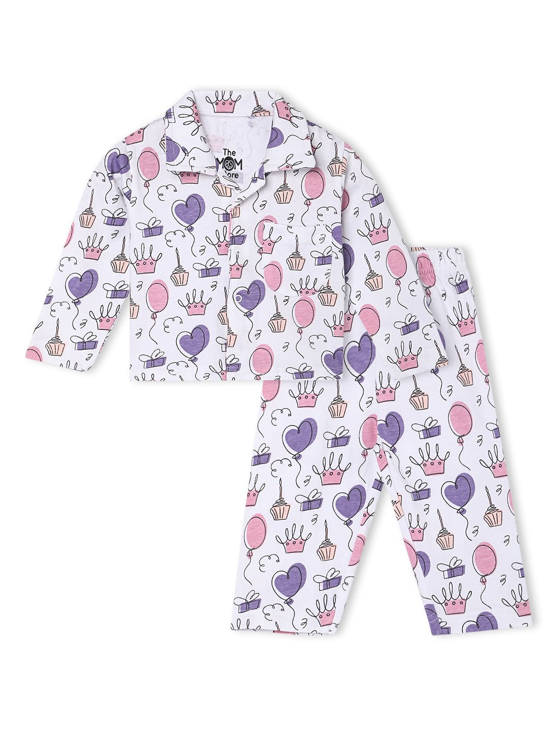White Princess Party Pajama Nightsuit Set For Kids
