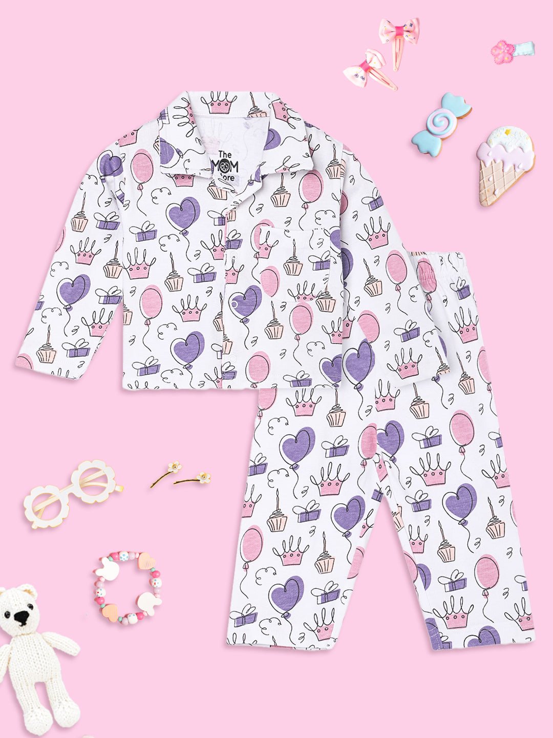 White Princess Party Pajama Nightsuit Set For Kids