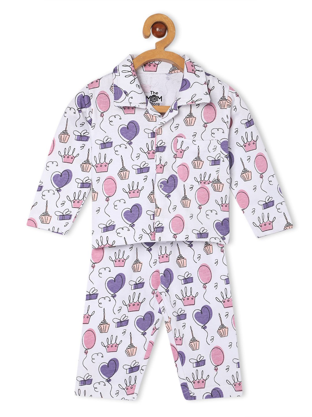 White Princess Party Pajama Nightsuit Set For Kids
