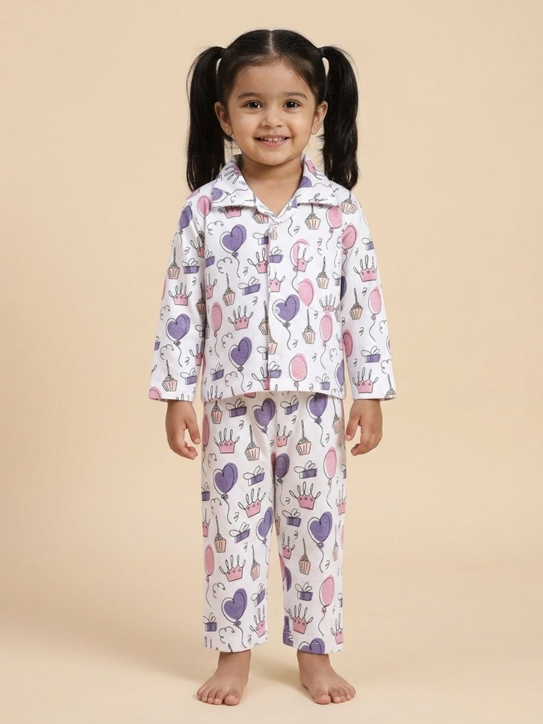 White Princess Party Pajama Nightsuit Set For Kids