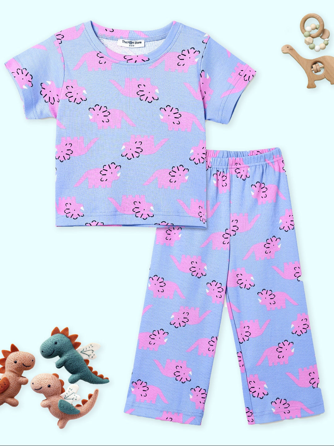 Multi Roar & Rest Animal Printed Pajama Set For Kids