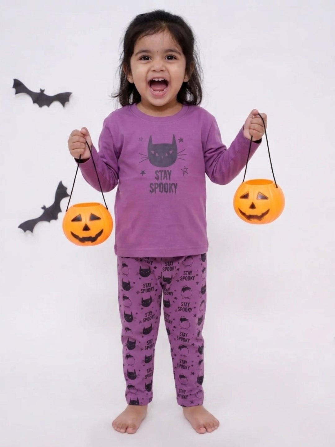 Purple Stay Spooky Pajama Nightsuit Set For Kids