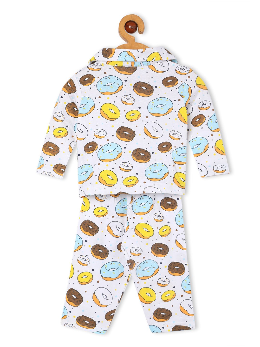 White Sweet Like A Doughnut Pajama Nightsuit Set For Kids