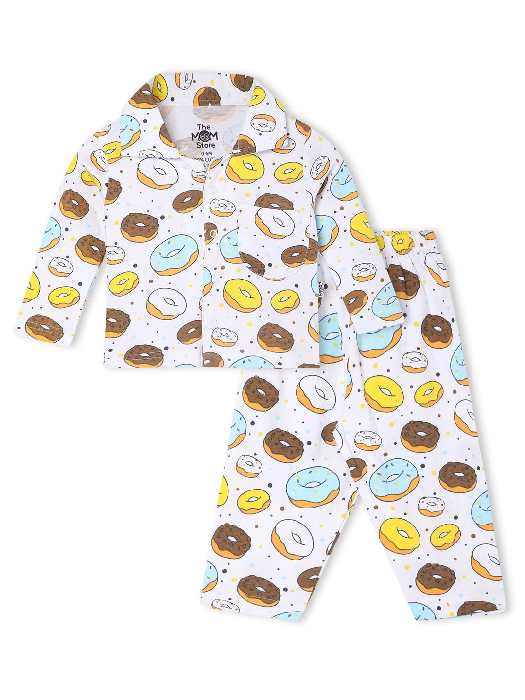White Sweet Like A Doughnut Pajama Nightsuit Set For Kids