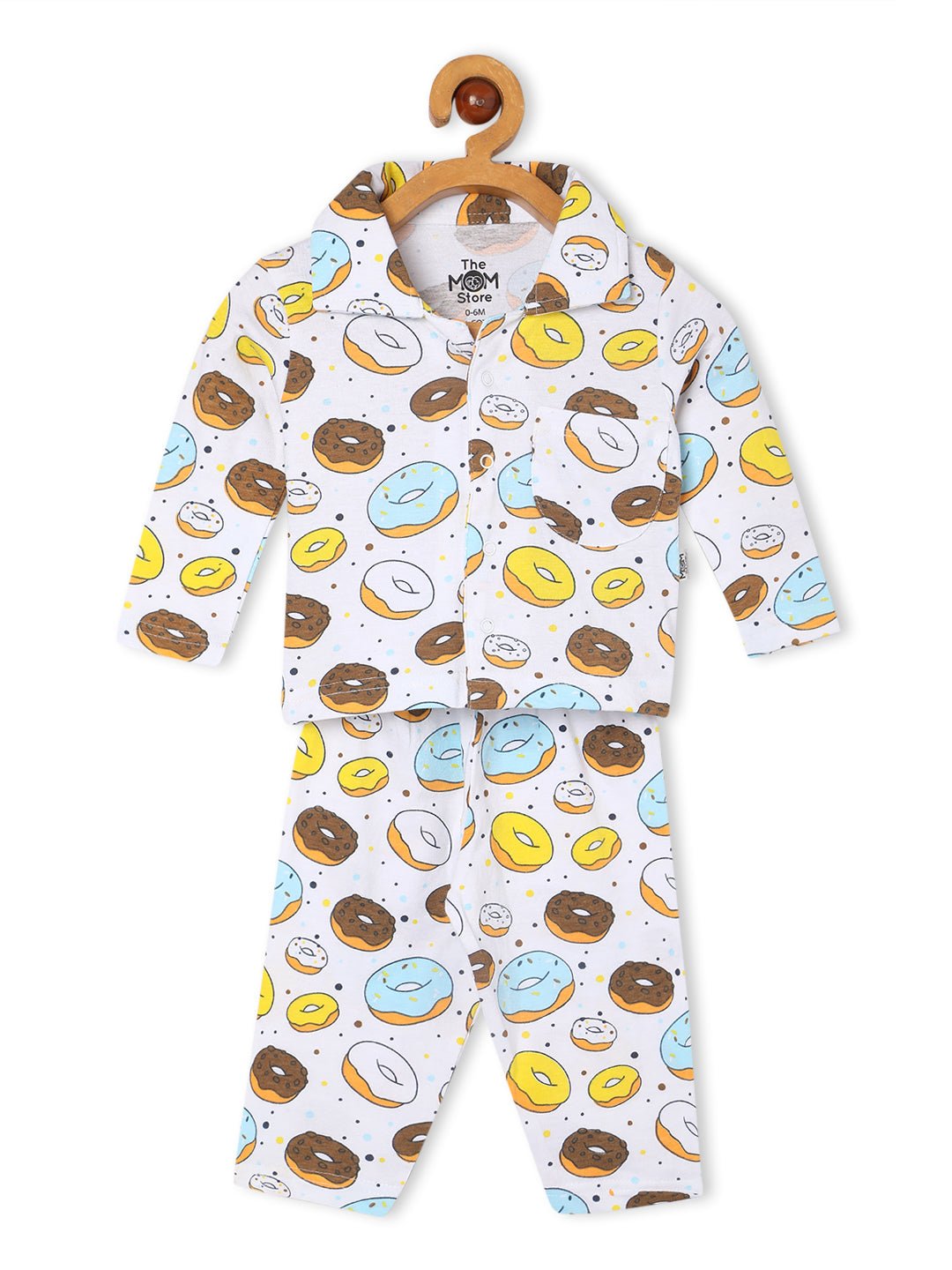 White Sweet Like A Doughnut Pajama Nightsuit Set For Kids