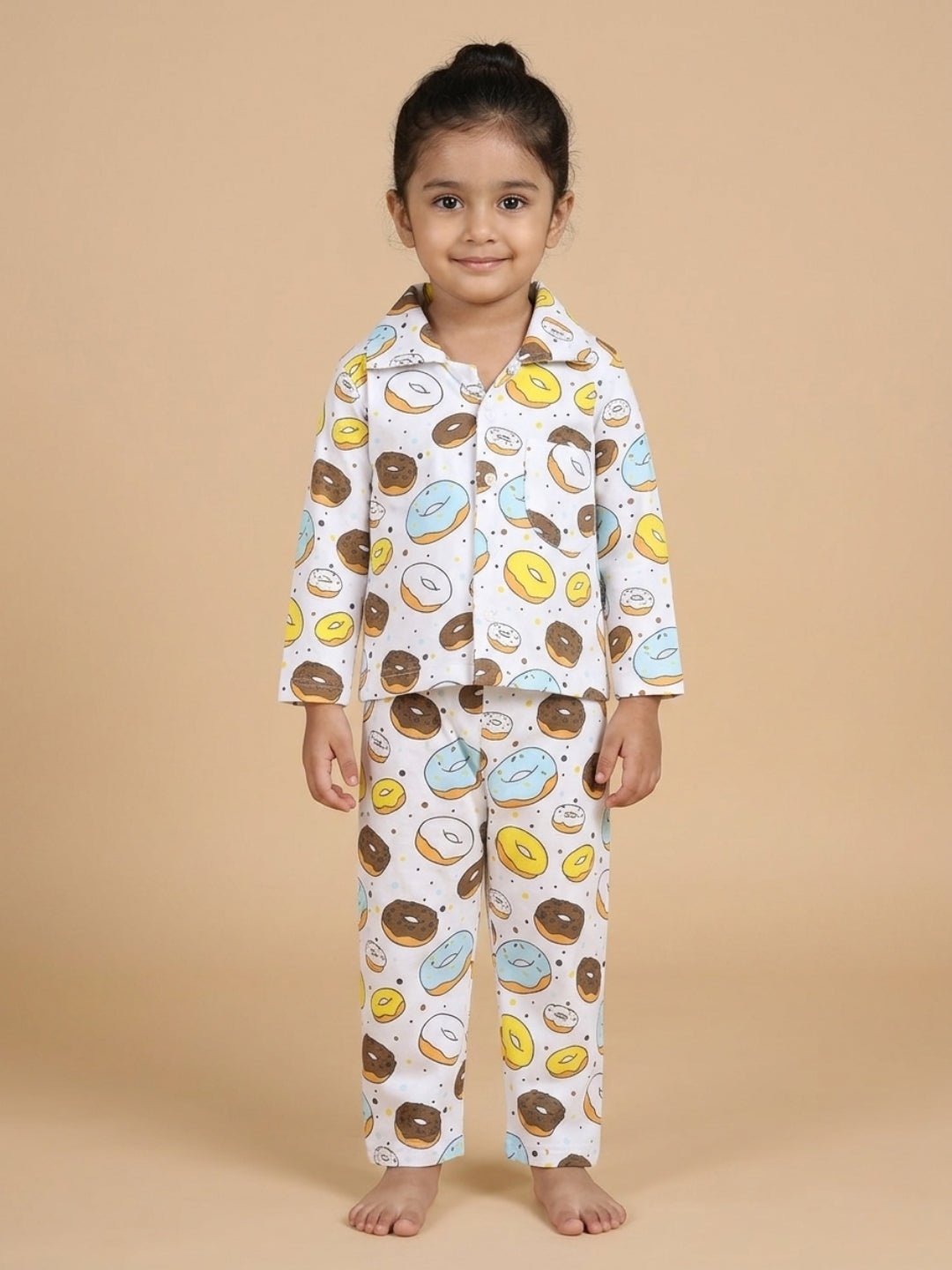 White Sweet Like A Doughnut Pajama Nightsuit Set For Kids