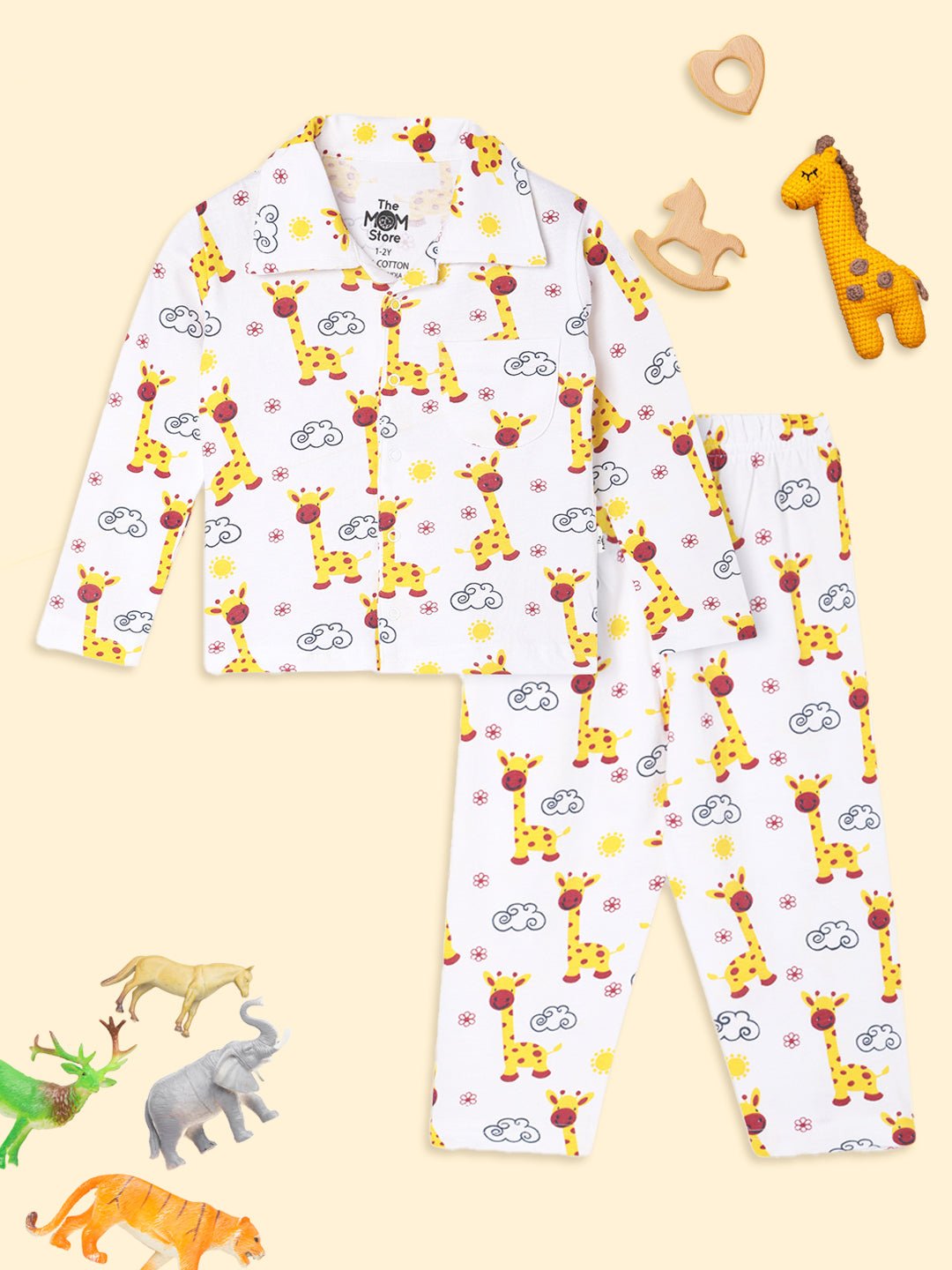 White Tall As A Giraffe Pajama Set For Kids