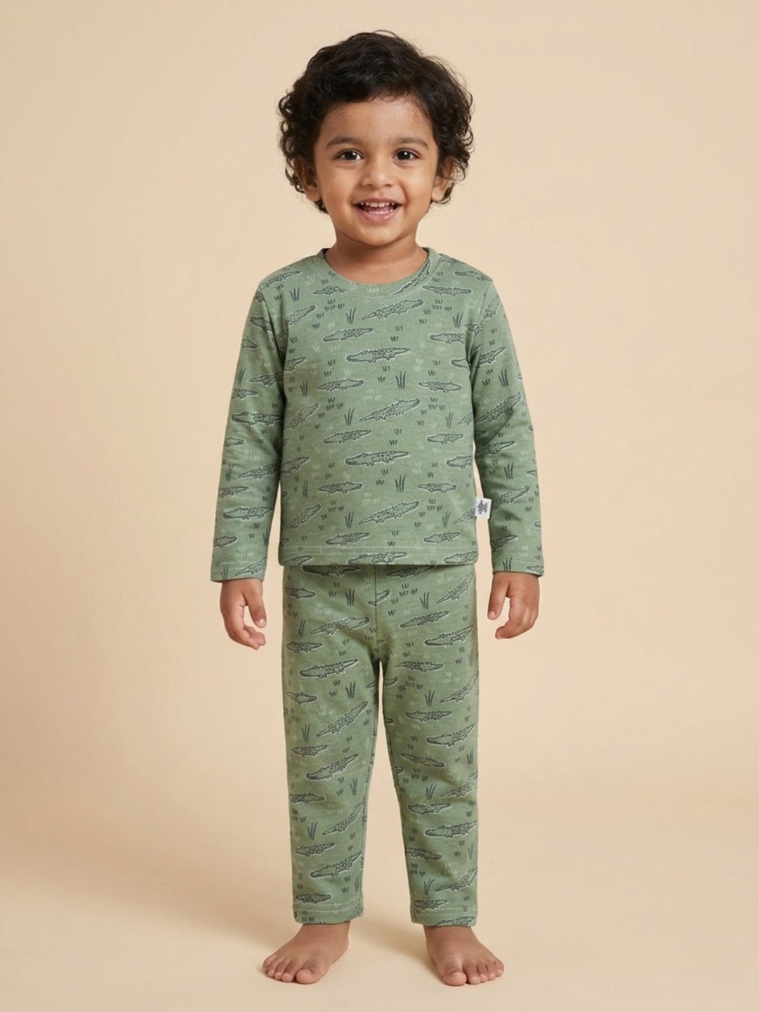 Green Alligator Printed Pajama Nightsuit Set For Kids