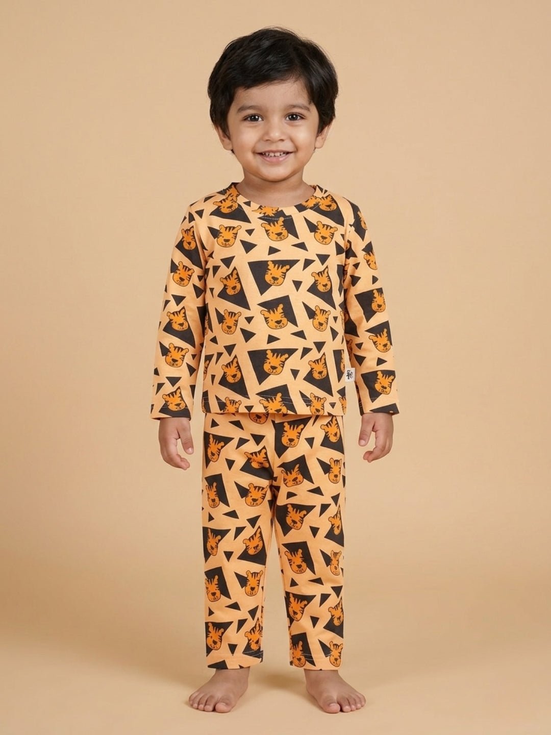 Orange Tiger Tales Printed Pajama Set For Kids