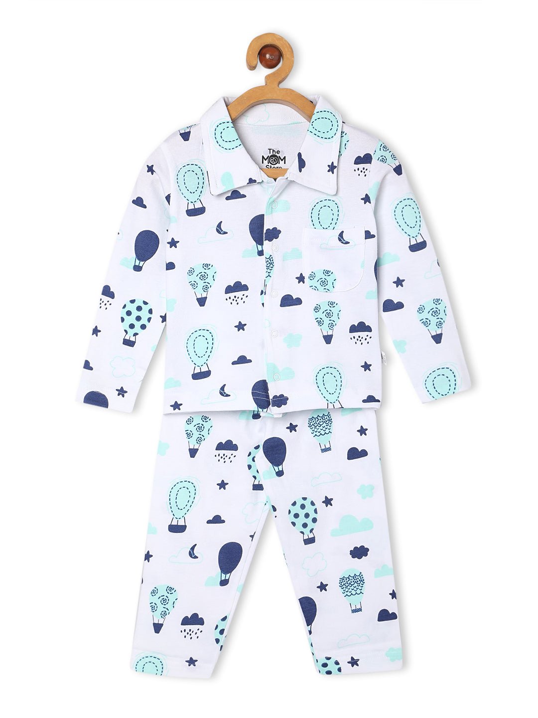 White Up In The Air Travel Pajama Set For Kids