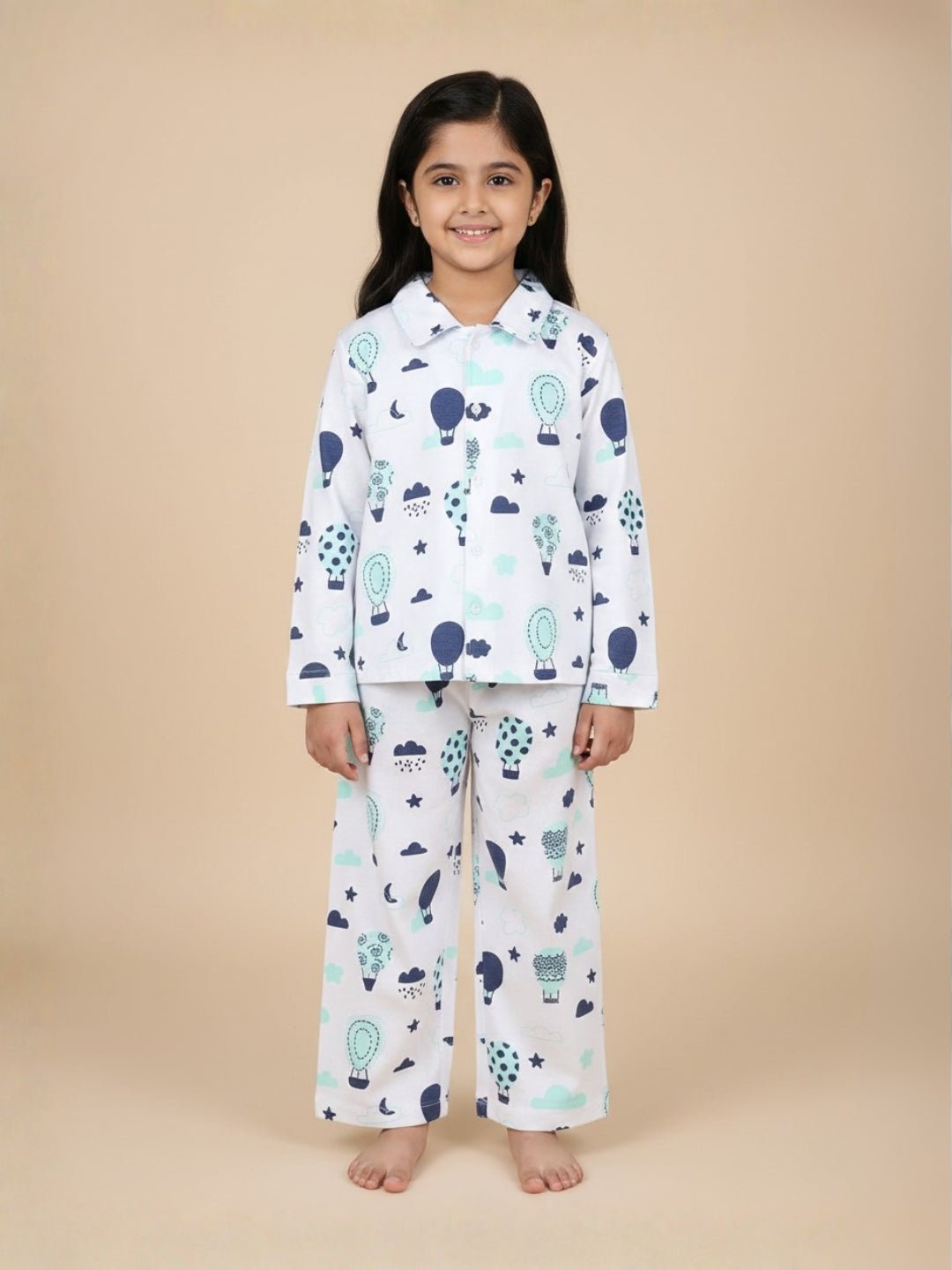 White Up In The Air Travel Pajama Set For Kids