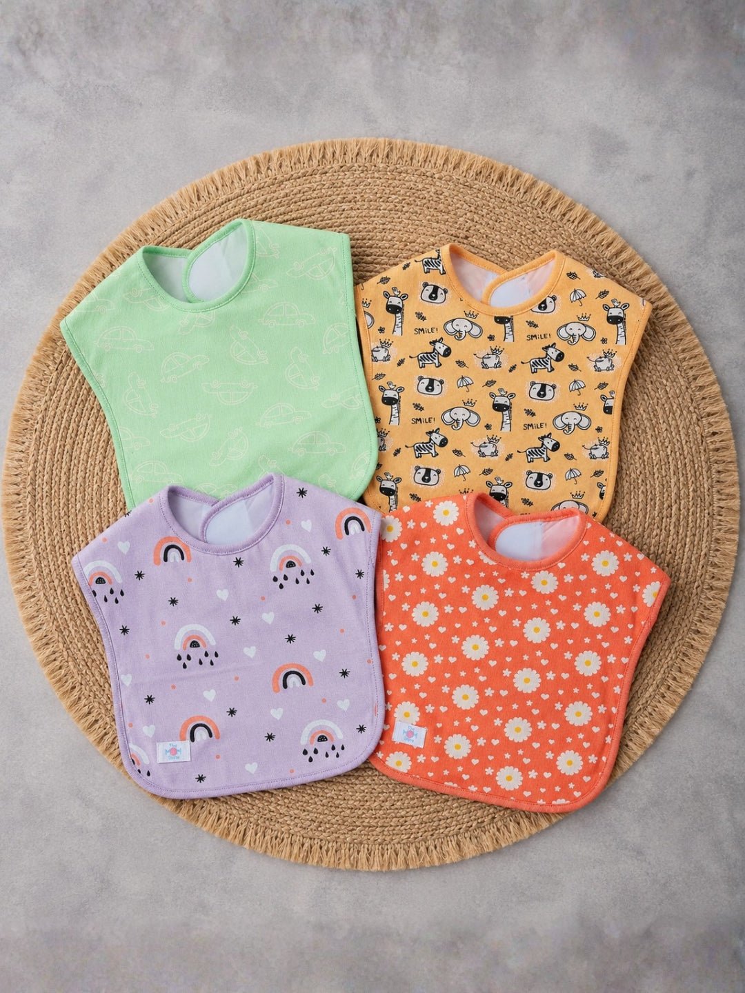 Combo Of 4 Vroom Vroom Rusty Jungle Cotton Baby Bib Set
