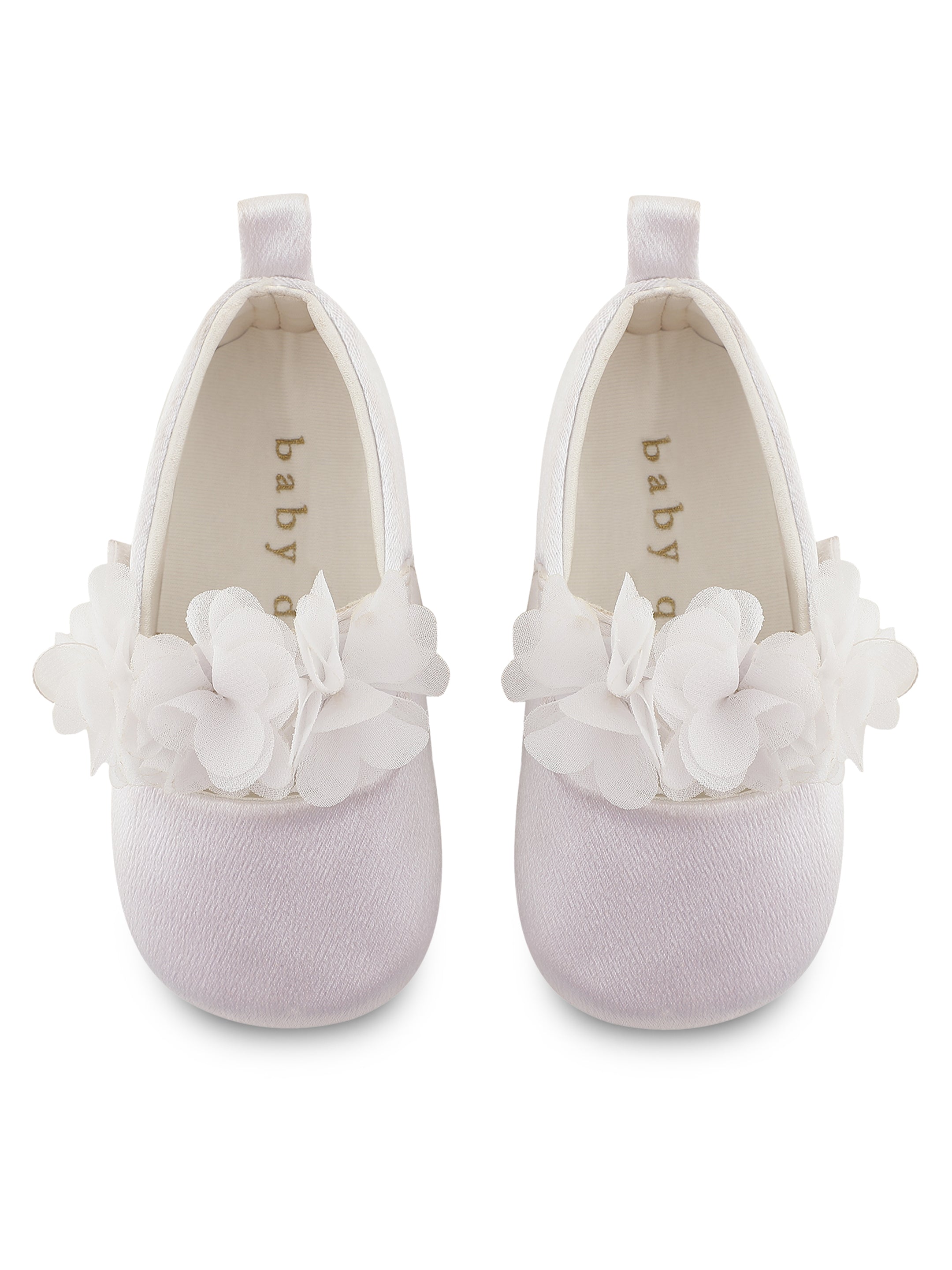 Baby Doe Blossom White Satin Flower Prewalker Ballerinas For Kids