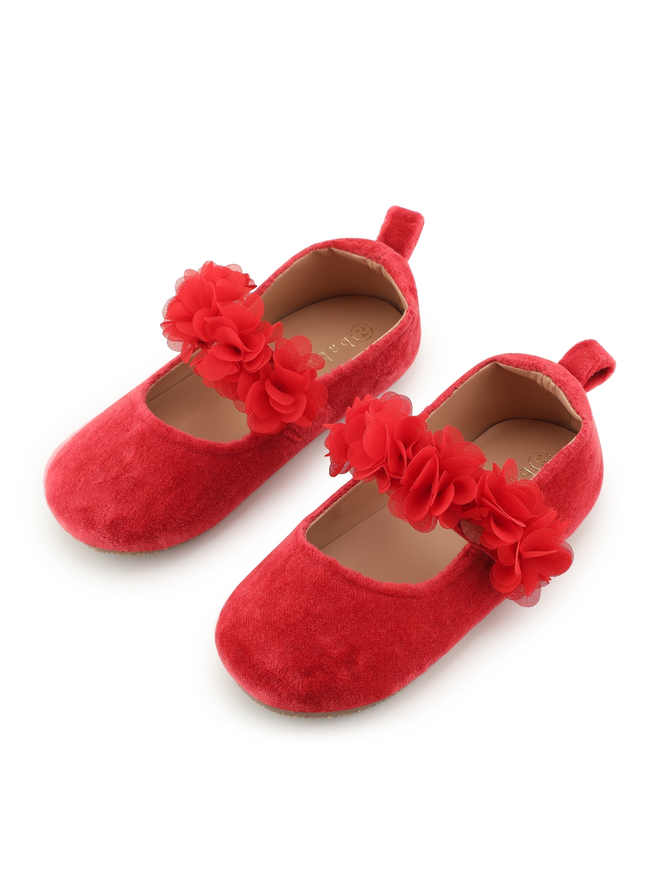 Baby Doe Red Blossom Velvet Ballerina Shoes For Girls