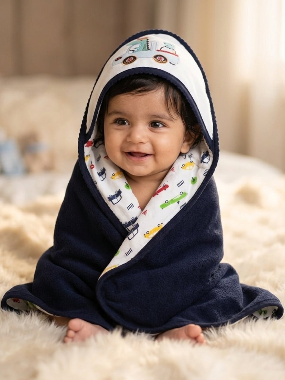 Dino Ride Hooded Cotton Baby Swaddle Blanket Wrap