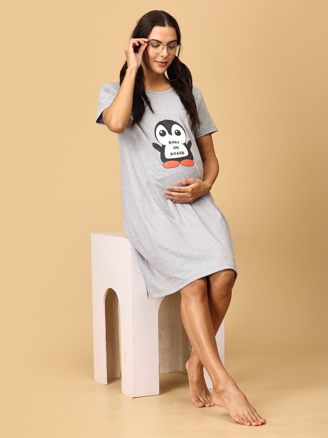 Baby On Board Maternity T-Shirt Dress Grey