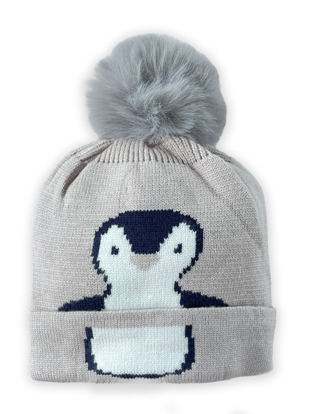 Mini Soul Baby Penguin Knitted Cap With Faux Fur