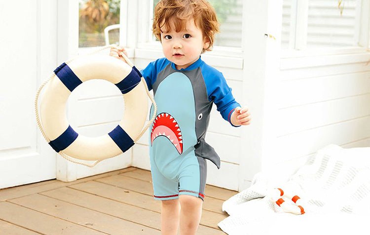 Baby Shark Blue Raglan Sleeve Boys Swimsuit Bodysuit