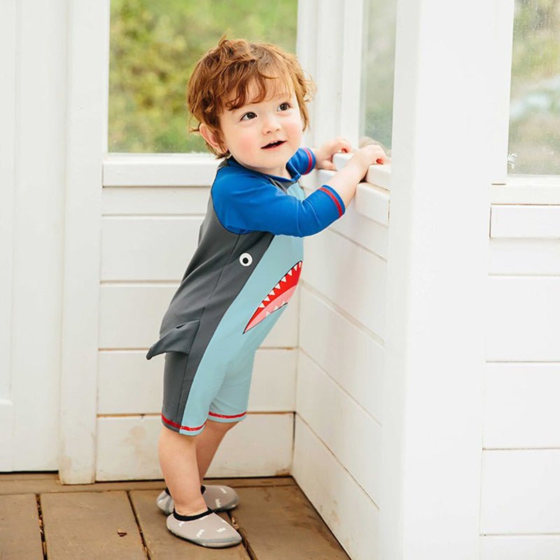 Baby Shark Blue Raglan Sleeve Boys Swimsuit Bodysuit