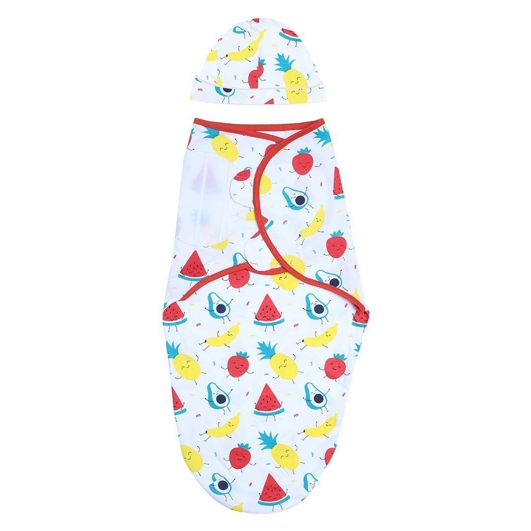 Fruity Cutie 2 PCS Cotton Baby Swaddle Blanket With Cap