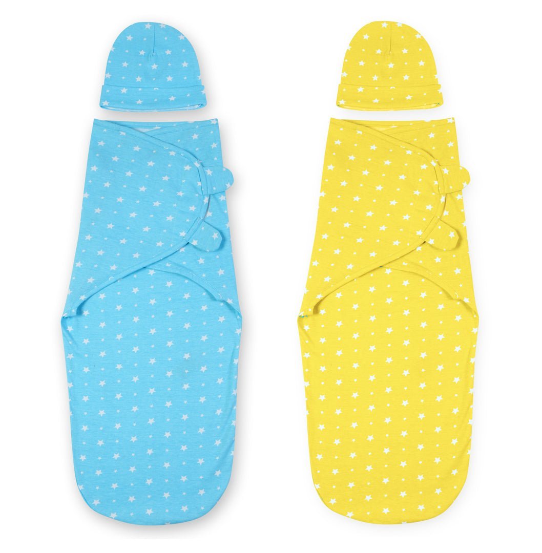 Blue and Yellow Star 2 PC Kids Cotton Baby Swaddle Set