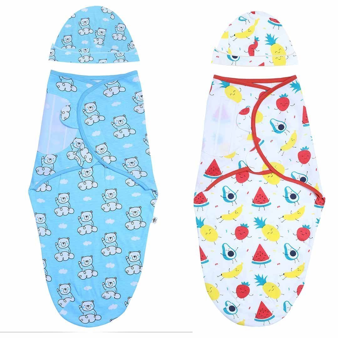 Hello Bear & Fruity Cutie Cotton Swaddle Blanket Set For Kids